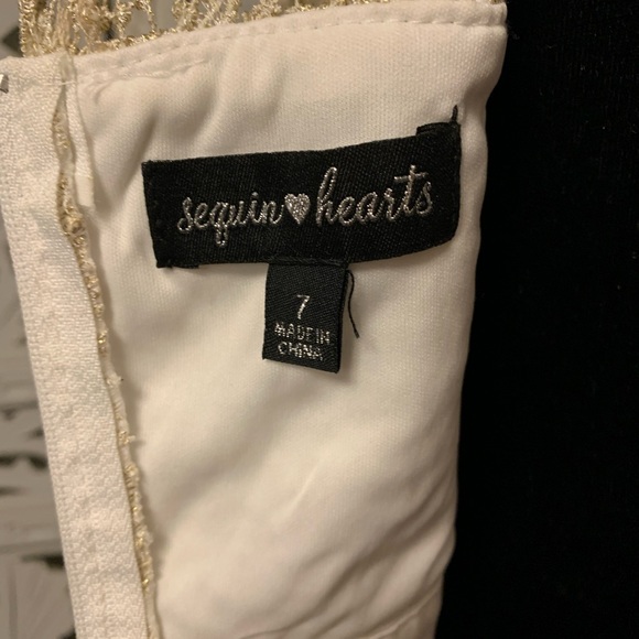SEQUIN HEARTS 2pc GOLD & WHITE MINI COCKTAIL PARTY PROM DRESS - Picture 9 of 13